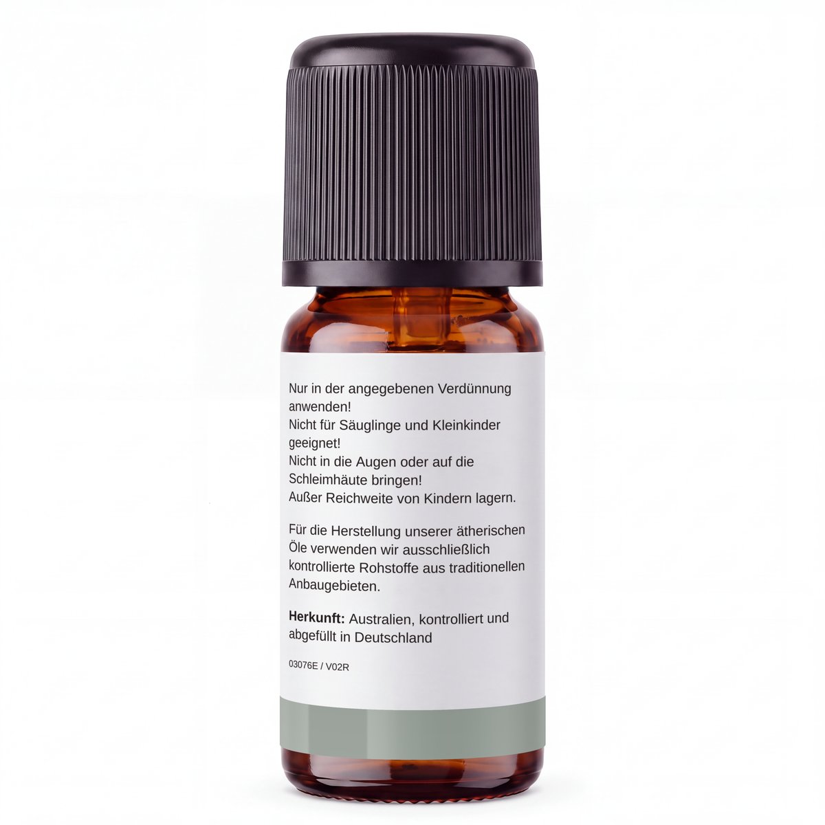 rooted. Eukalyptusöl 10ml – Rückseite: Sicherheitshinweise und Herkunft