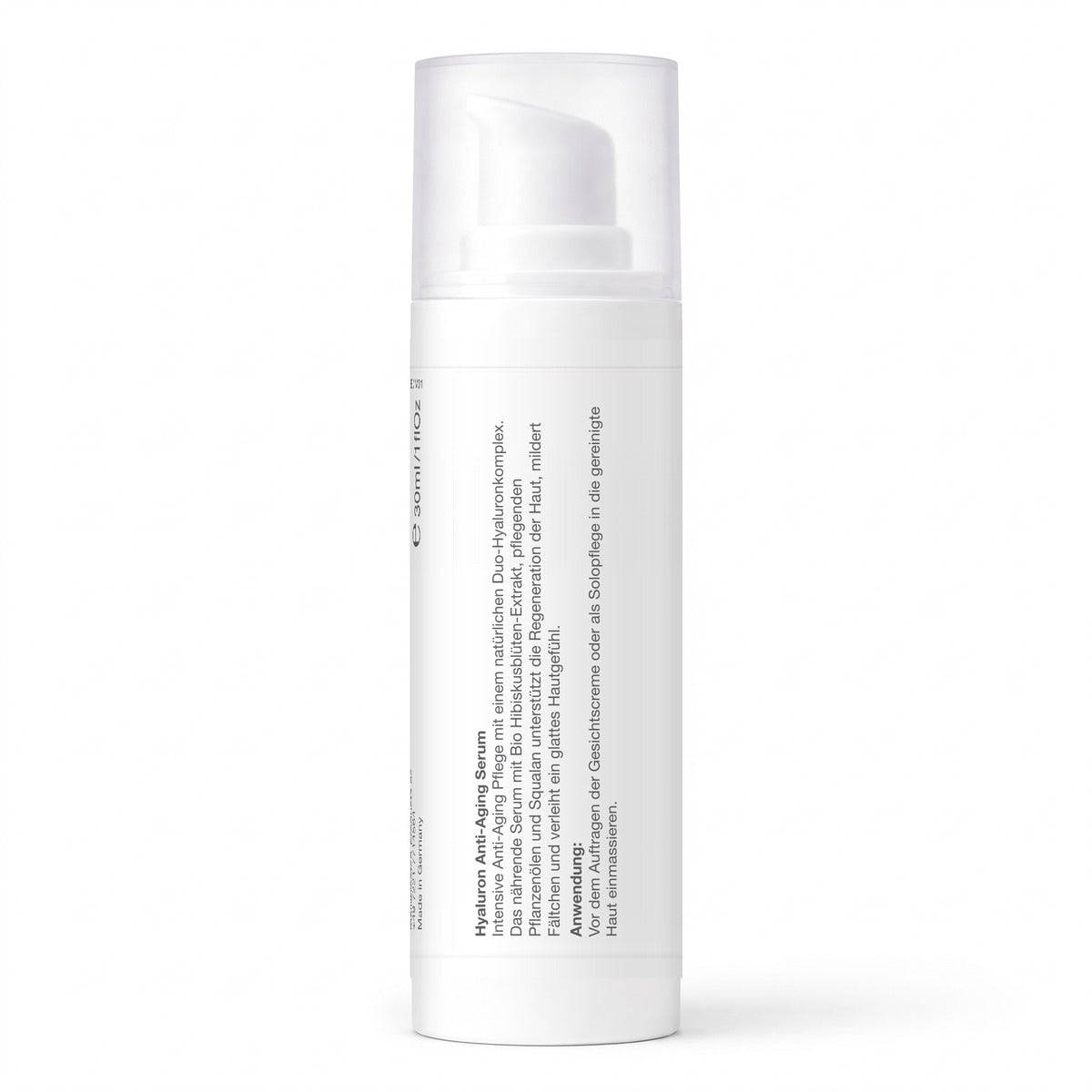 rooted. Hyaluron Serum 30ml – Rückseite: Beschreibung und Anwendung