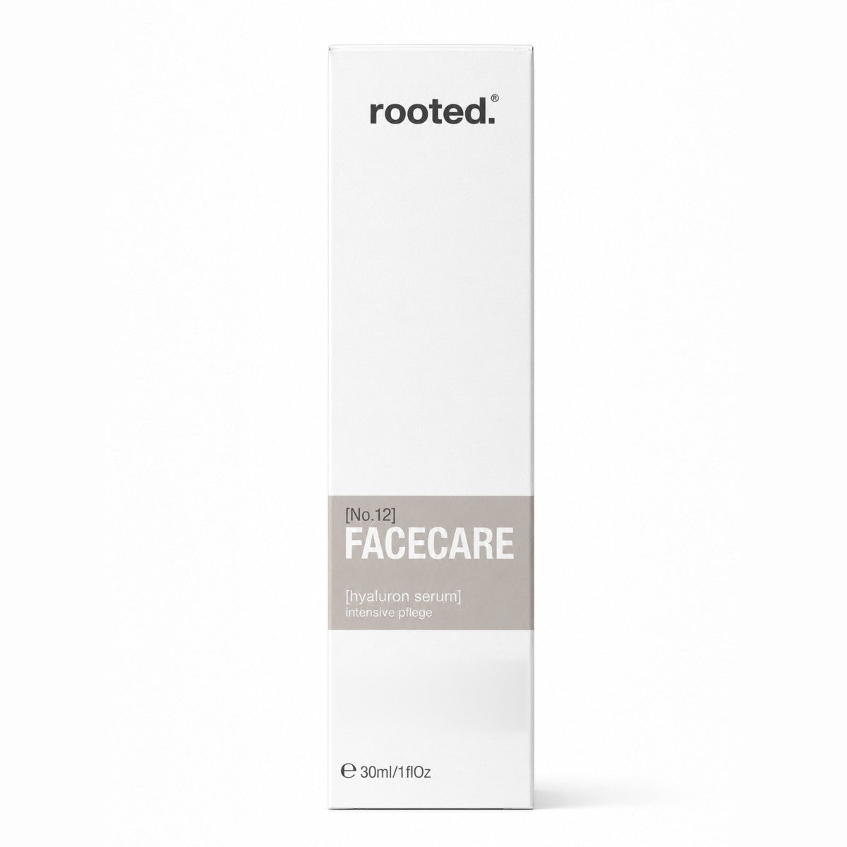 rooted. Hyaluron Serum 30ml – Verpackung FACECARE No.12, intensive Pflege