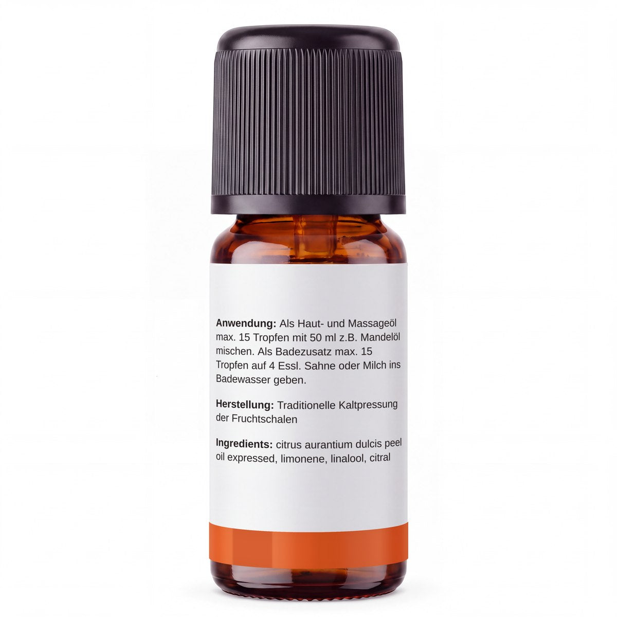 rooted. BIO Orangenöl 10ml – Rückseite: Anwendung, Herstellung und Inhaltsstoffe
