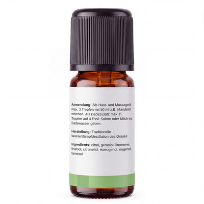 rooted. Zitronengrasöl 10ml – Rückseite: Anwendung, Herstellung und Inhaltsstoffe
