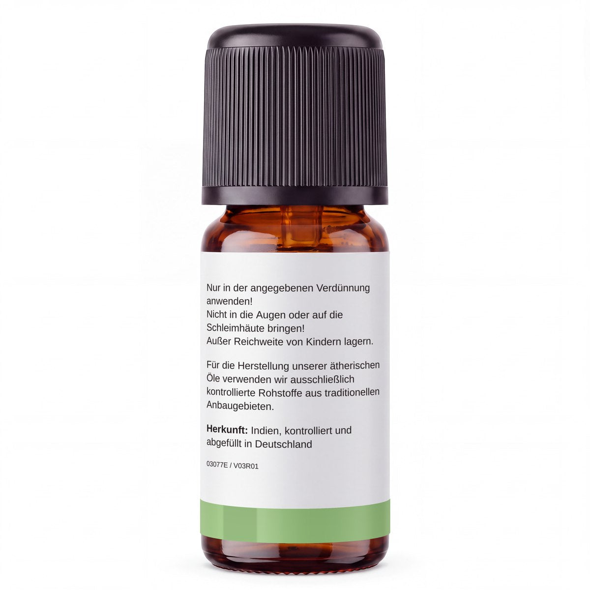 rooted. Zitronengrasöl 10ml – Rückseite: Sicherheitshinweise und Herkunft