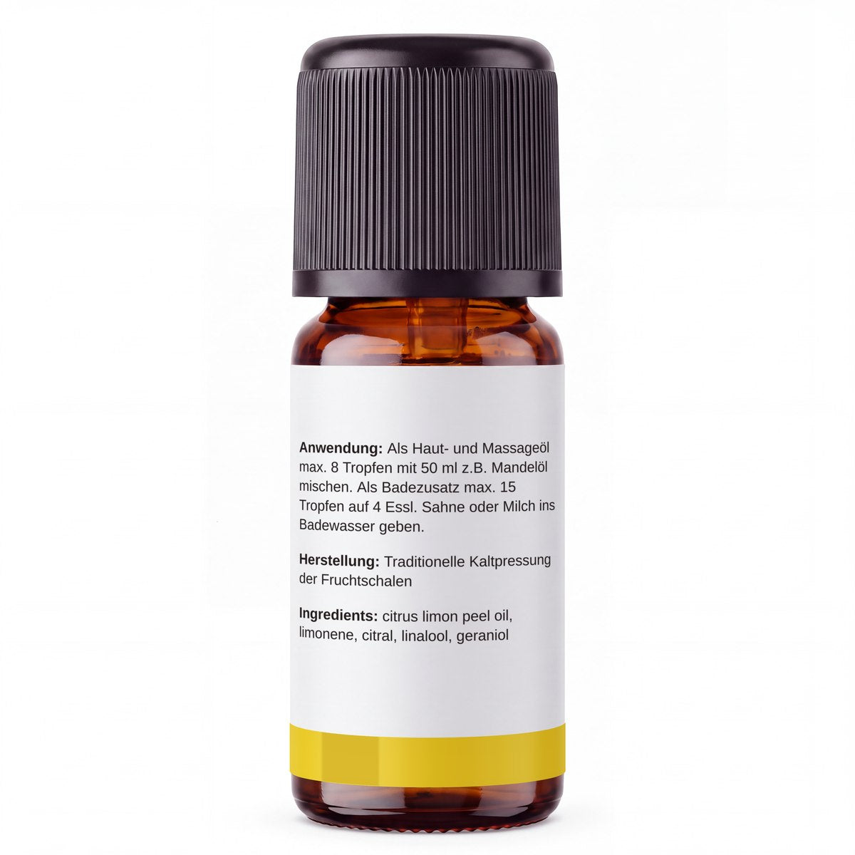rooted. BIO Zitronenöl 10ml – Rückseite: Anwendung, Herstellung und Inhaltsstoffe