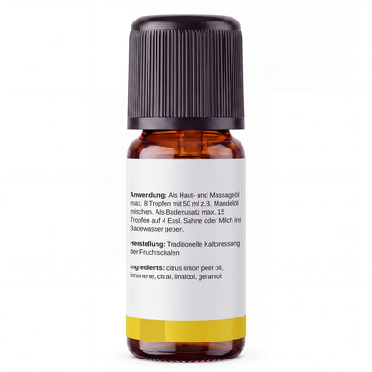 rooted. BIO Zitronenöl 10ml – Rückseite: Anwendung, Herstellung und Inhaltsstoffe